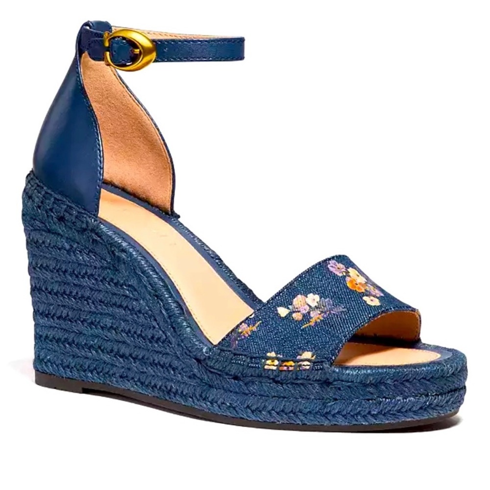 NWOT Coach Denim Floral Wedge Espadrilles - Picture 5 of 6